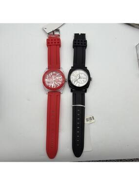 2x TOCS Watches Red and Clear Plastic And Black Quartz Women’s Oversized Watches